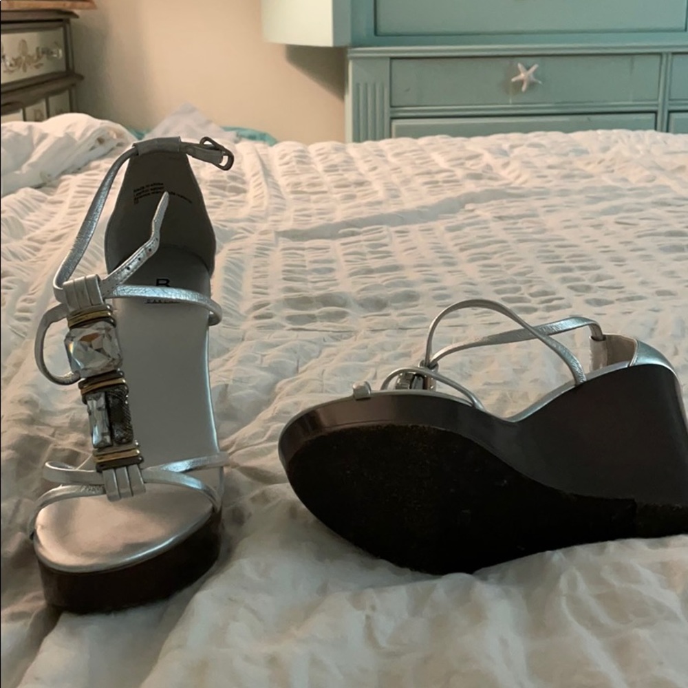 Silver wedge with stones and ankle strap